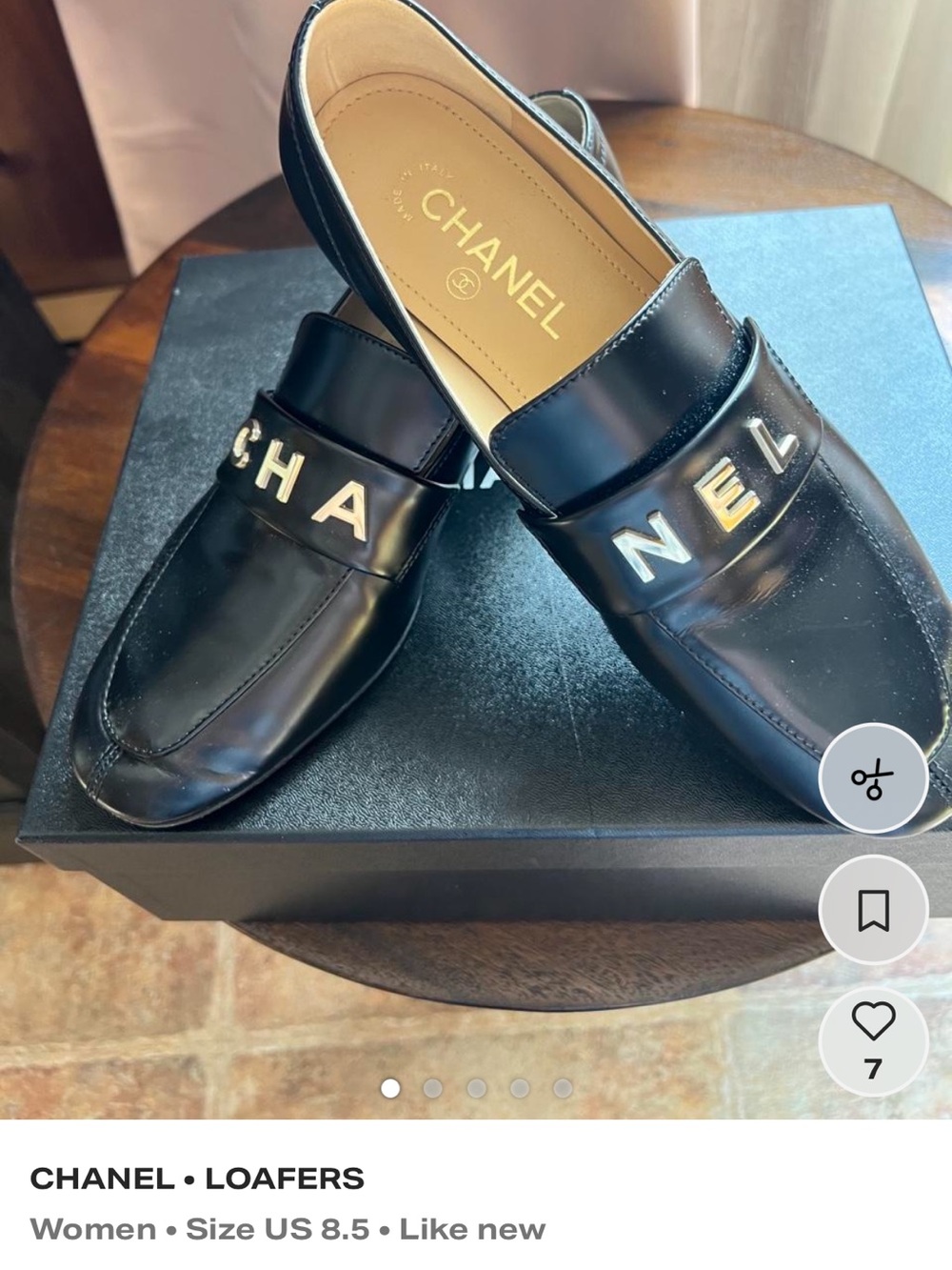 CHANEL Black Leather Logo Strap Penny Loafers
